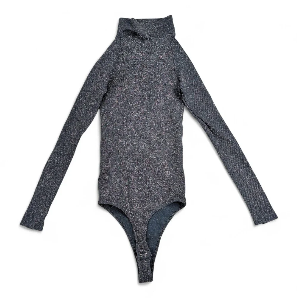 Free People Metallic‎ Turtleneck Long-Sleeve Bodysuit XS